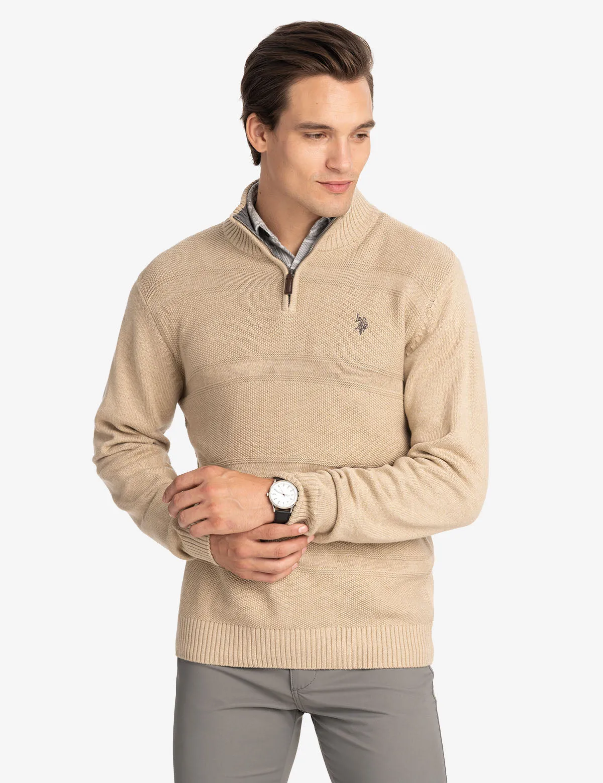 1/4 ZIP TEXTURED SWEATER