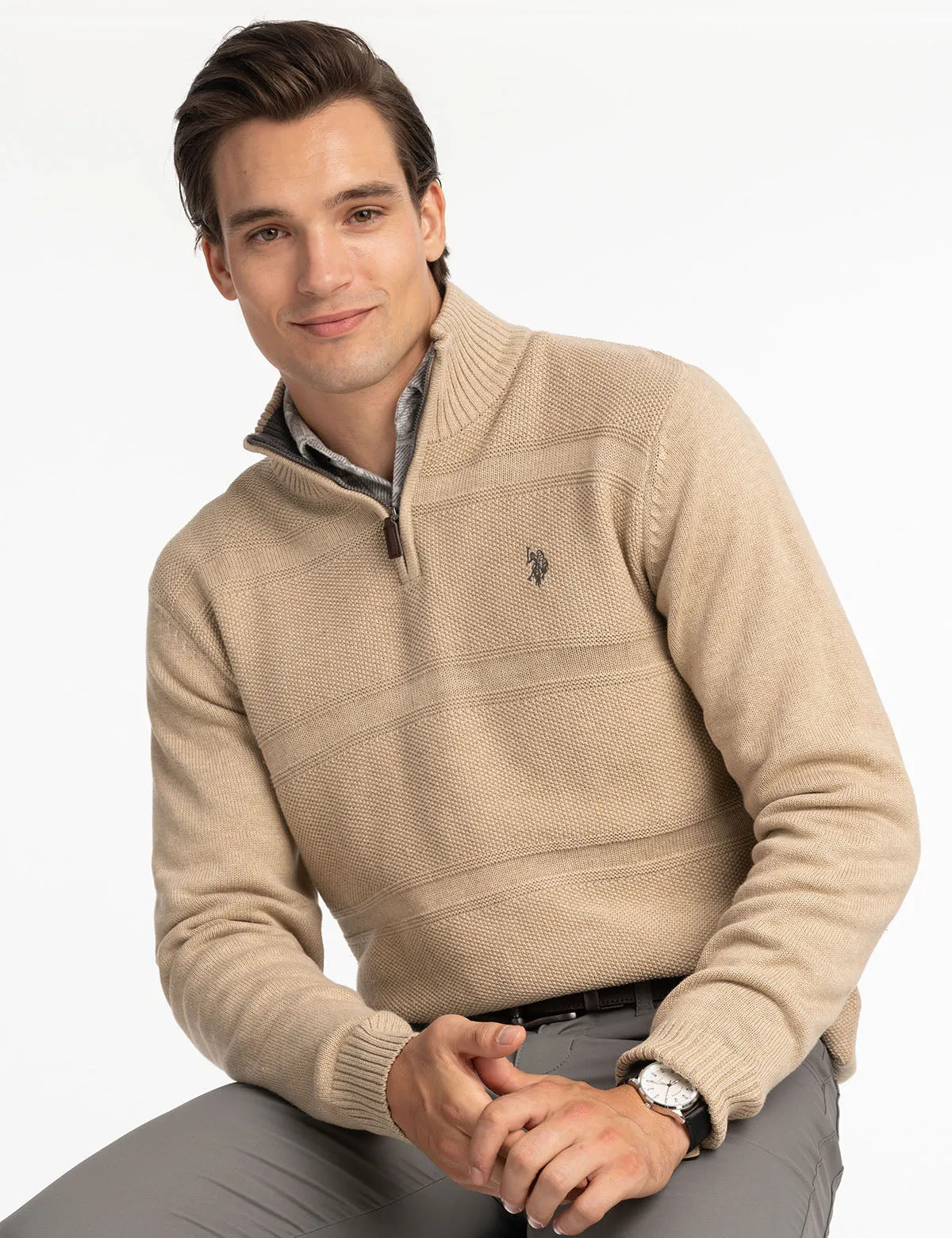 1/4 ZIP TEXTURED SWEATER