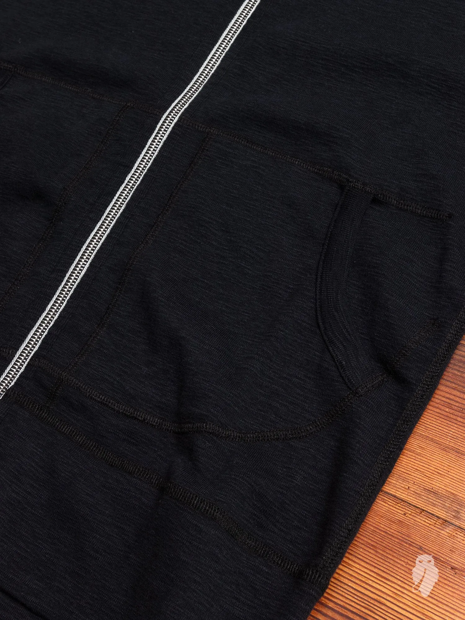 1x1 Slub Zip Hoodie in Black