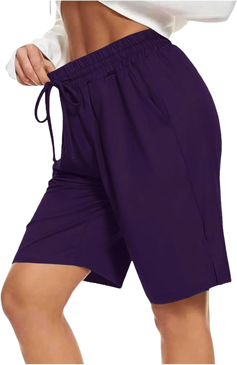 2024 Women's Bermuda Shorts with Deep Pockets Elastic Drawstring Waist 5" Long Shorts Women Lounge Walking Athletic Shorts