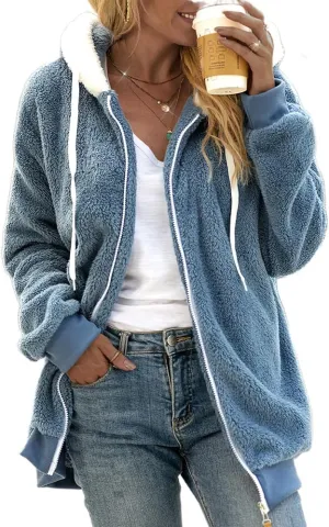 Akivide Women's Fleece Jackets Fashion Hooded Sweatshirt Oversized Fall Winter Zipper Coats Warm Outwear for Women