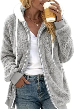 Akivide Women's Fleece Jackets Fashion Hooded Sweatshirt Oversized Fall Winter Zipper Coats Warm Outwear for Women