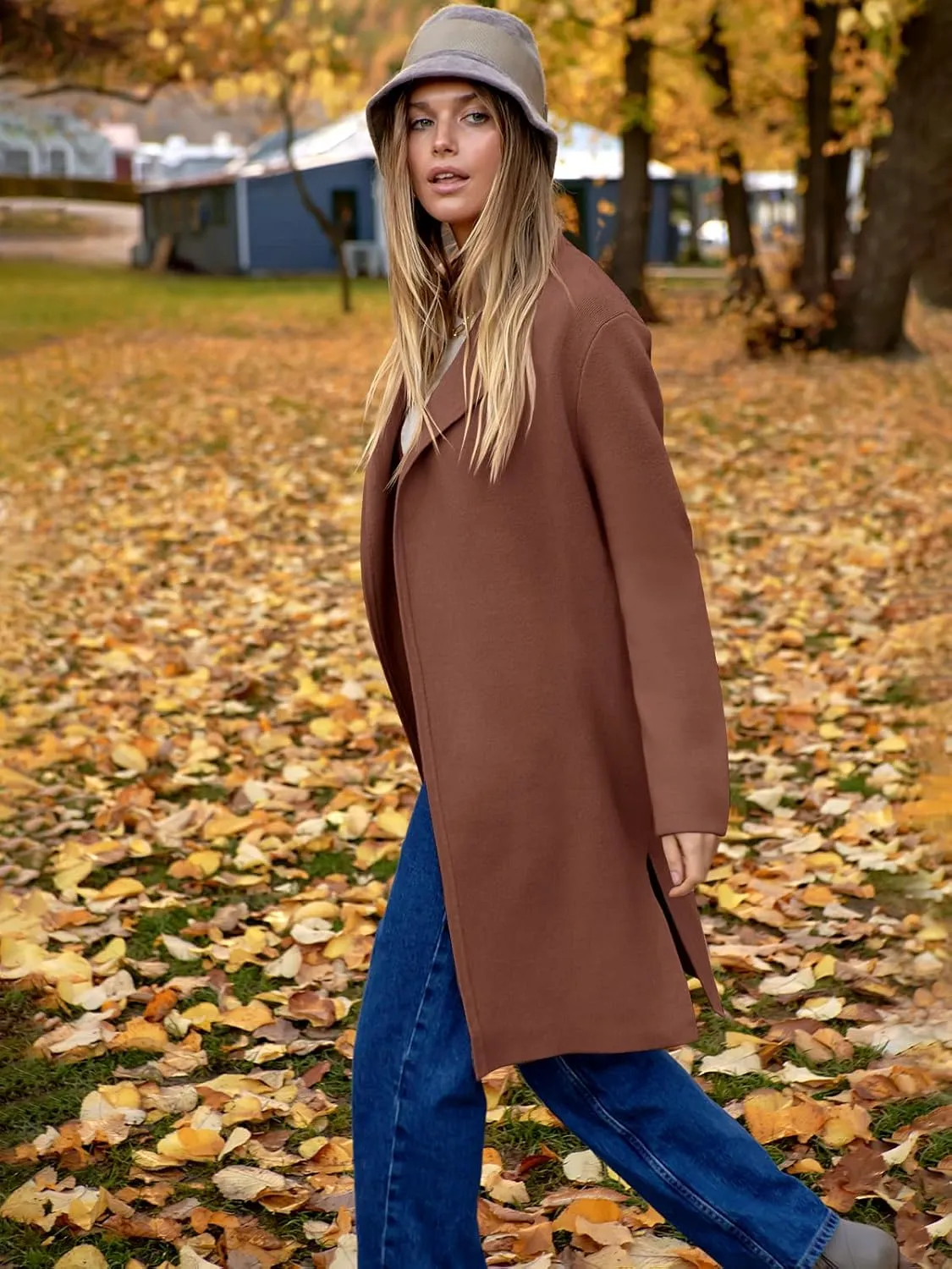 ANRABESS Women's Cardigans Sweater 2024 Casual Lapel Open Front Knit Warm Wool Coatigan Jacket Long Blazer Coat