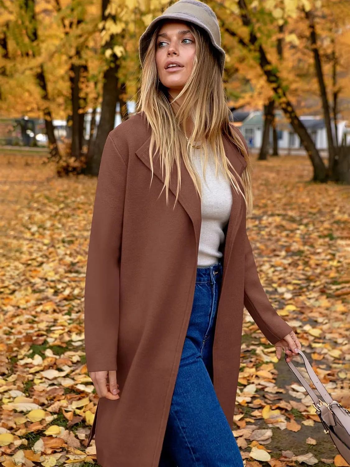 ANRABESS Women's Cardigans Sweater 2024 Casual Lapel Open Front Knit Warm Wool Coatigan Jacket Long Blazer Coat