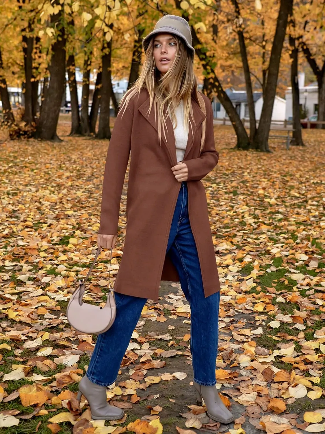 ANRABESS Women's Cardigans Sweater 2024 Casual Lapel Open Front Knit Warm Wool Coatigan Jacket Long Blazer Coat