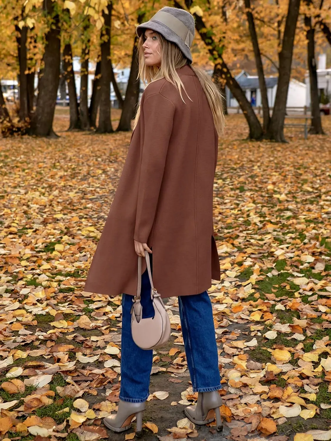 ANRABESS Women's Cardigans Sweater 2024 Casual Lapel Open Front Knit Warm Wool Coatigan Jacket Long Blazer Coat