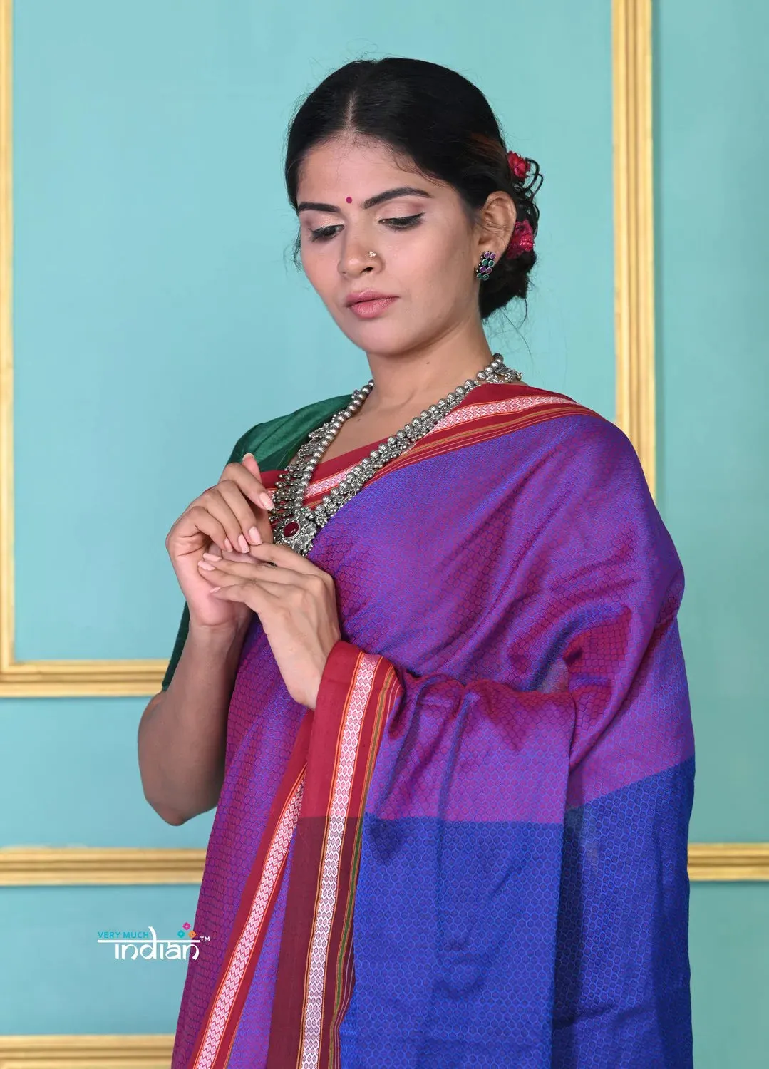 Authentic Cotton And Pure Resham Khun Saree With Contrast Pallu - Dual Tone Pink-Purple