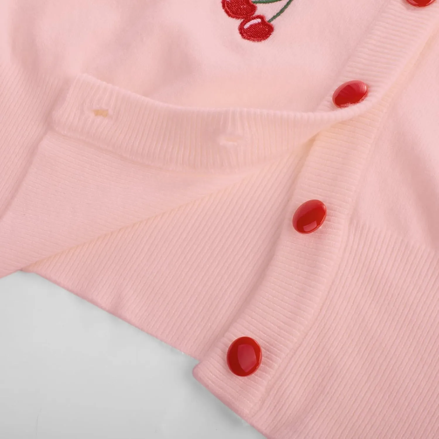Belle Poque Women's 3/4 Sleeve V-Neck Button Down Cherries Embroidery Cropped Cardigan Sweater Coat