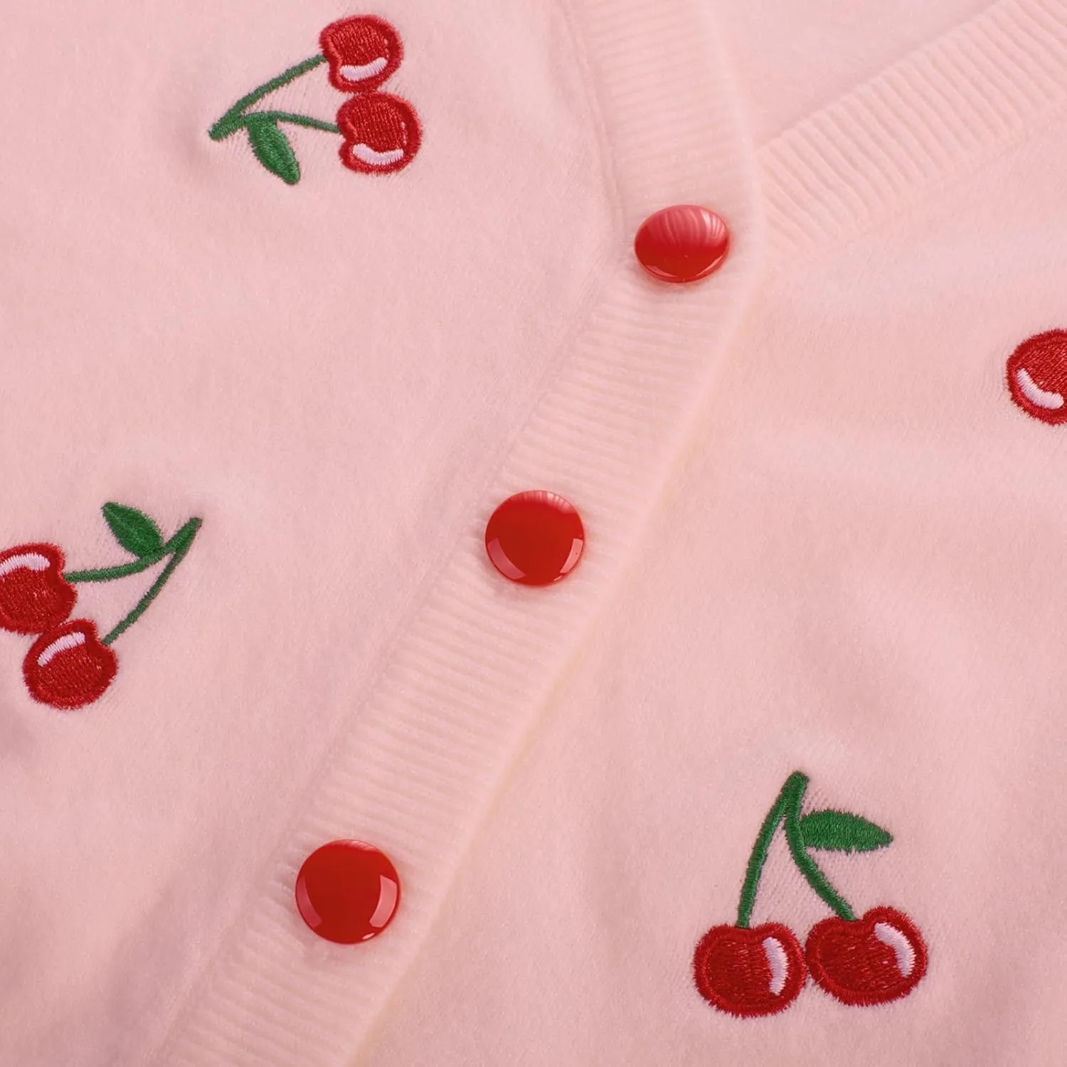 Belle Poque Women's 3/4 Sleeve V-Neck Button Down Cherries Embroidery Cropped Cardigan Sweater Coat
