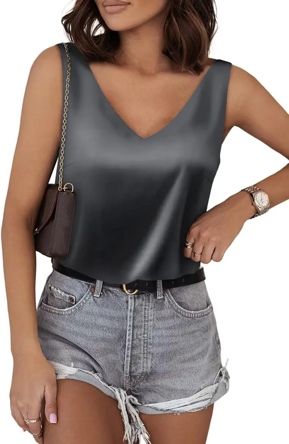 BLENCOT Tank Tops for Women V Neck Silk Summer Satin Sleeveless Blouses Basic Camisole Shirts