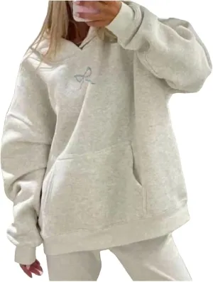 Bow Hoodies For Women Cute Embroidered Graphic Drawstring Hooded Pullover Tops Oversized Loose Fit Sweatshirts