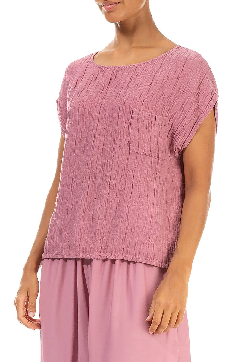 Boxy Mauve Taupe Crinkled Silk Blouse
