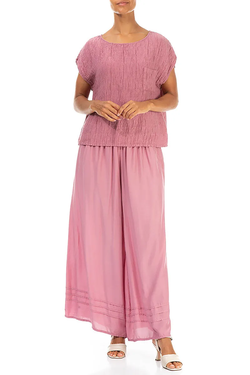 Boxy Mauve Taupe Crinkled Silk Blouse