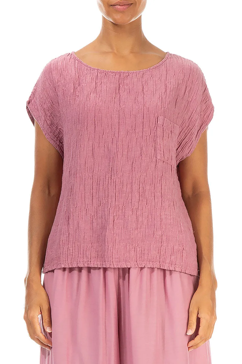 Boxy Mauve Taupe Crinkled Silk Blouse