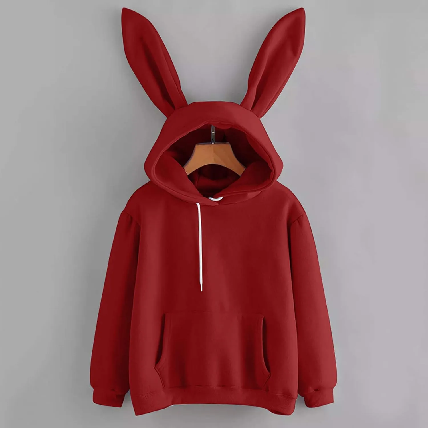 Bunny Sweater with Ears Long Sleeve Animal Hoodies with Ears with Hood Cute Bunny Ear Solid Y2K Hoodies Kawaii