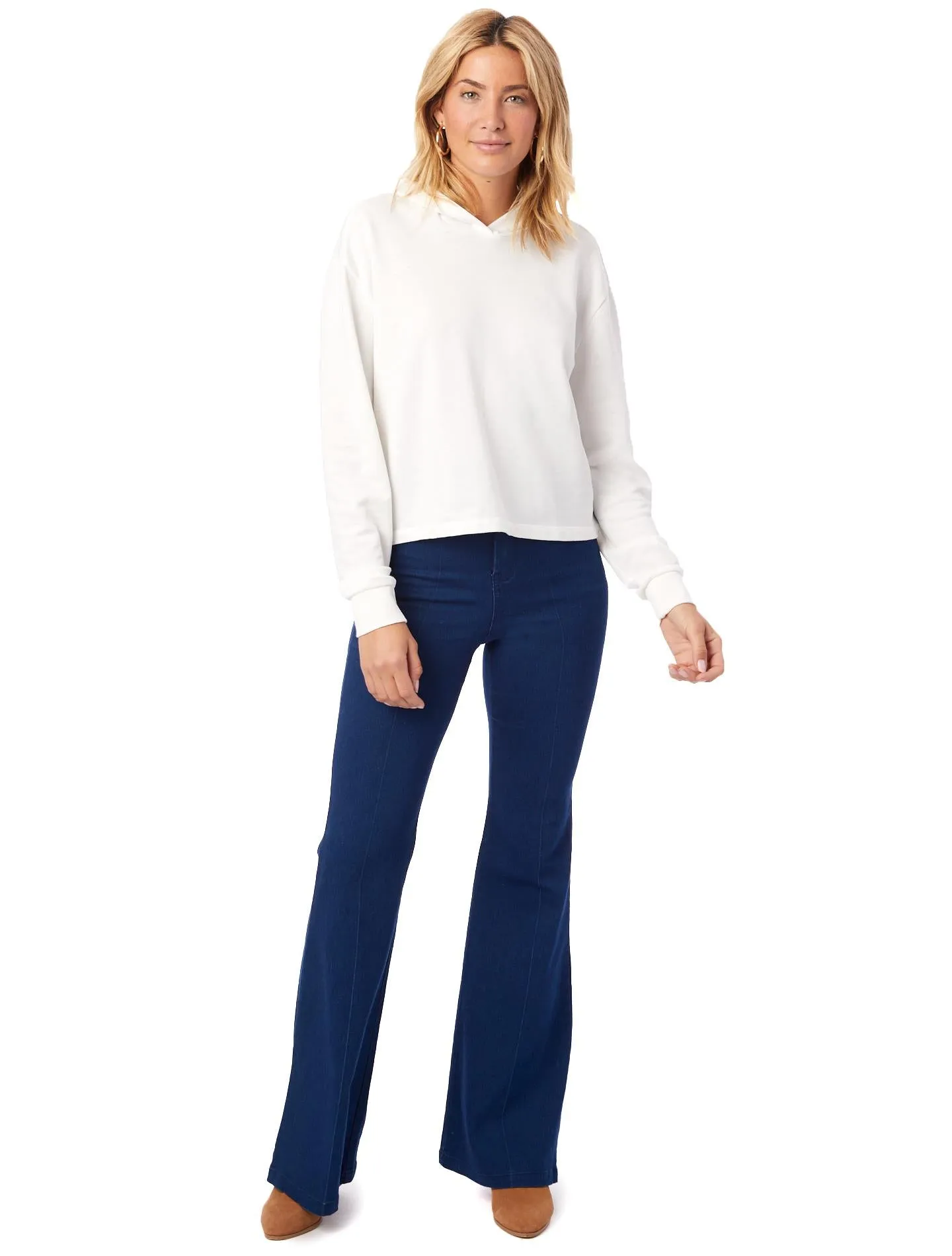 Burnout French Terry Cropped Pullover Hoodie (Ivory)