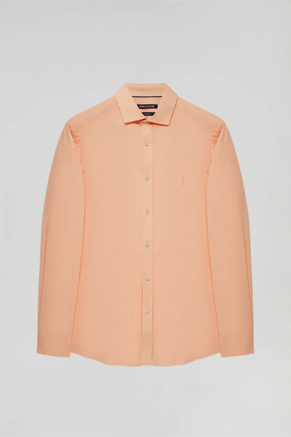 Optimized Slim-Fit Peach Poplin Shirt with Rigby Logo