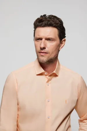 Optimized Slim-Fit Peach Poplin Shirt with Rigby Logo