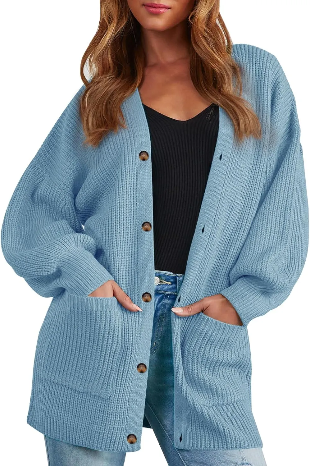 Cardigan Sweaters for Women Oversized Chunky Knit Long Cardigan Open Front Button Cardigans Trendy Fall with Pockets