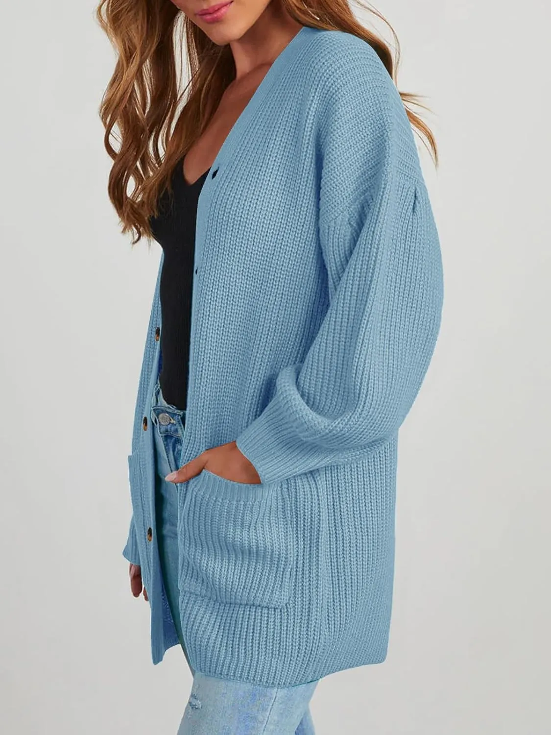 Cardigan Sweaters for Women Oversized Chunky Knit Long Cardigan Open Front Button Cardigans Trendy Fall with Pockets