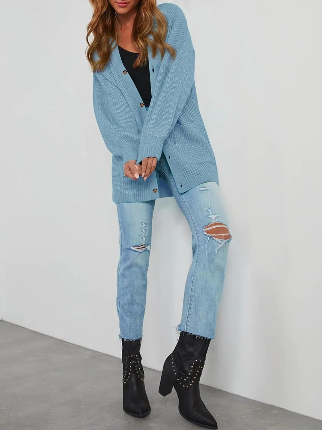 Cardigan Sweaters for Women Oversized Chunky Knit Long Cardigan Open Front Button Cardigans Trendy Fall with Pockets