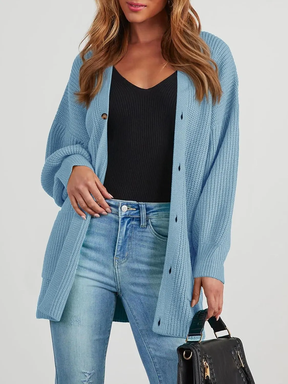 Cardigan Sweaters for Women Oversized Chunky Knit Long Cardigan Open Front Button Cardigans Trendy Fall with Pockets
