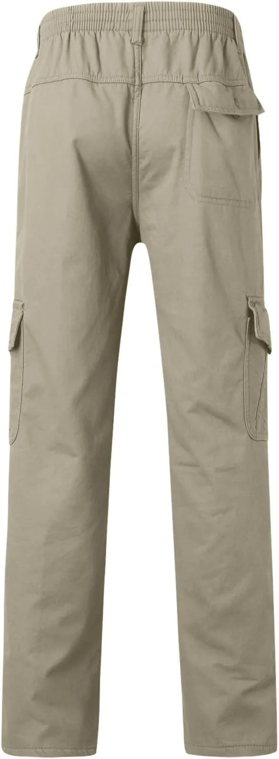 Cargo Pants for Men,Lightweight Men's Cotton Linen Pants Elastic Drawstring Waist Pants Fall Cargo Pants with Pockets
