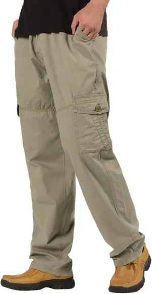 Cargo Pants for Men,Lightweight Men's Cotton Linen Pants Elastic Drawstring Waist Pants Fall Cargo Pants with Pockets