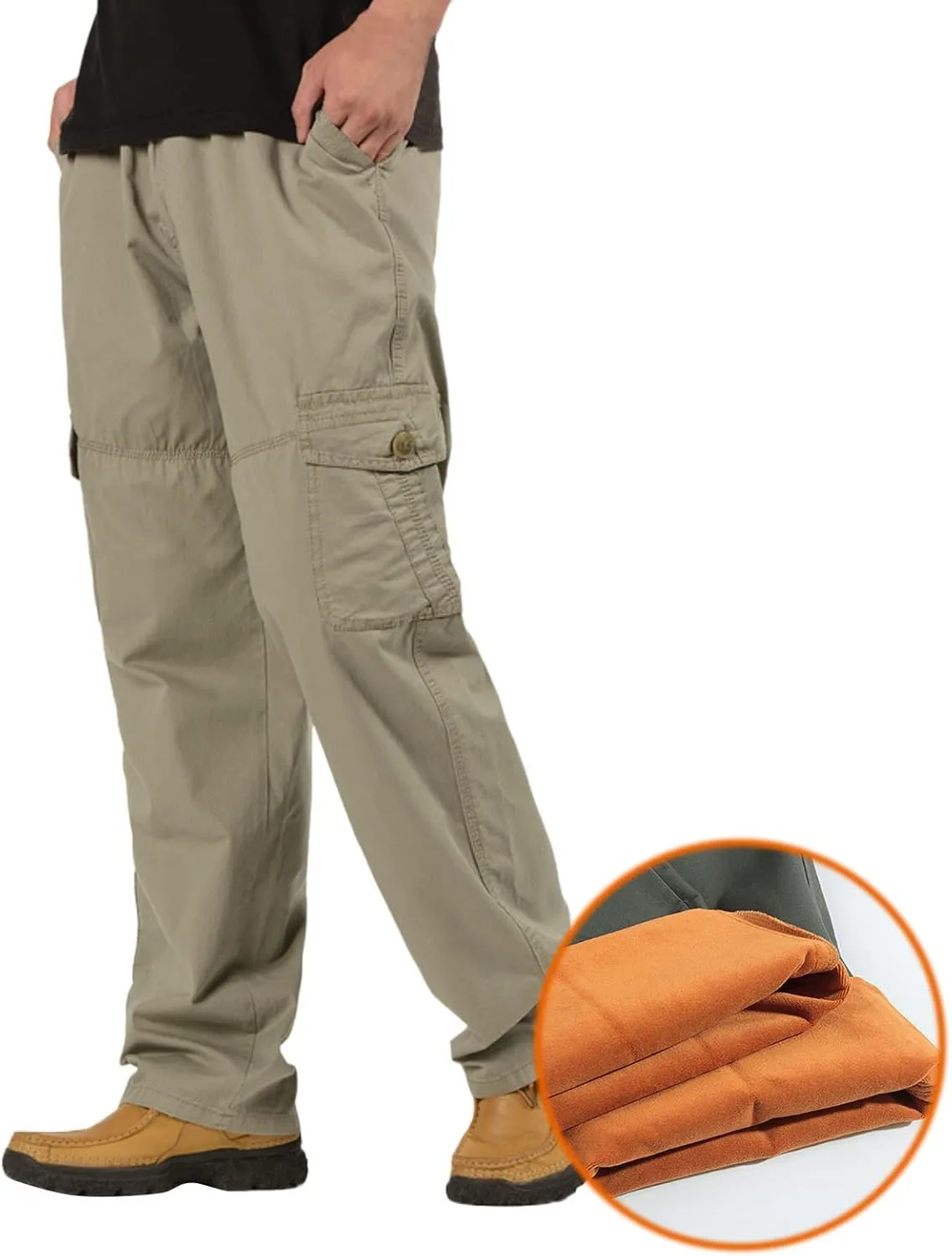Cargo Pants for Men,Lightweight Men's Cotton Linen Pants Elastic Drawstring Waist Pants Fall Cargo Pants with Pockets