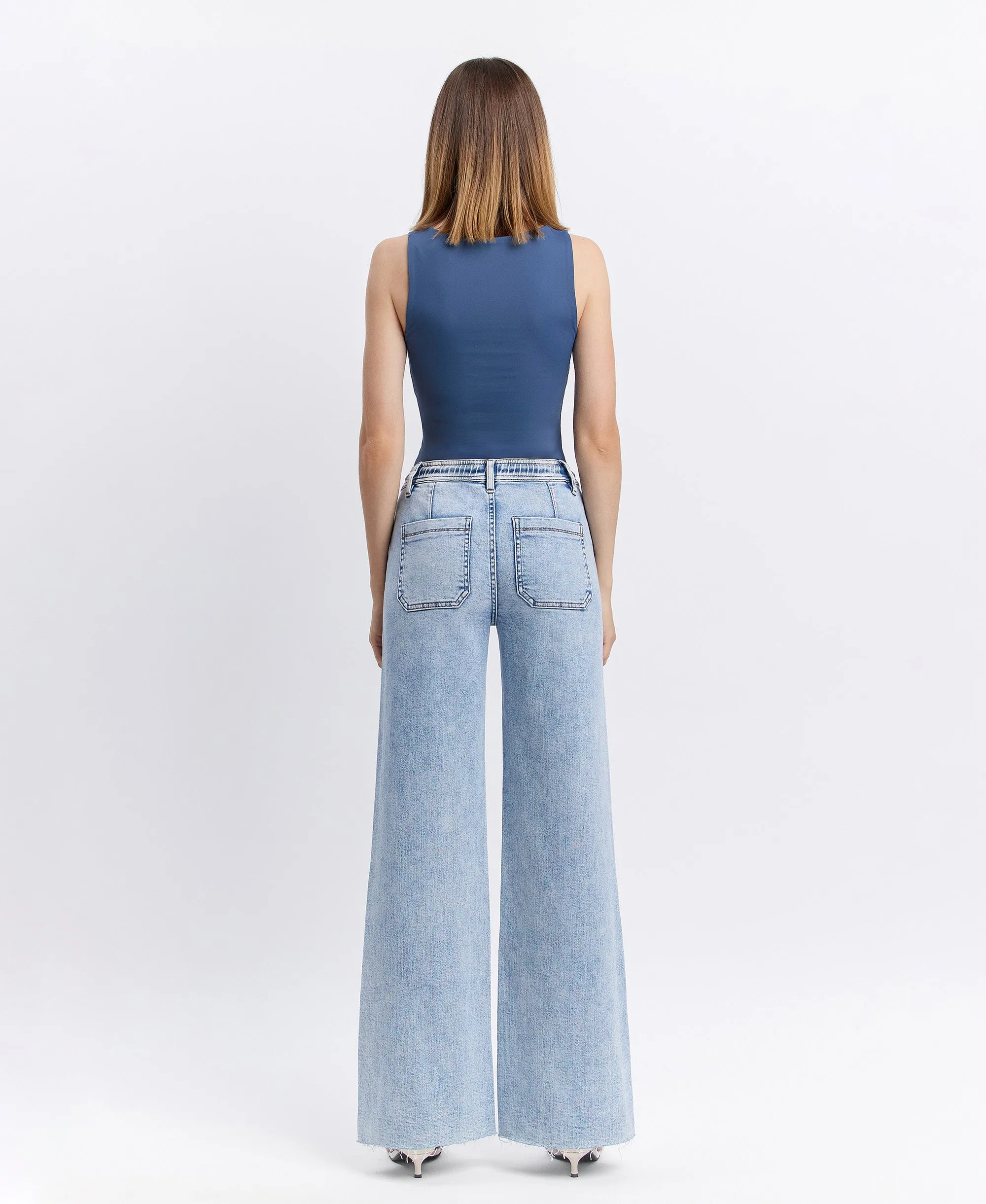 Clearly - High Rise Drawstring Waistband Wide Leg Jeans