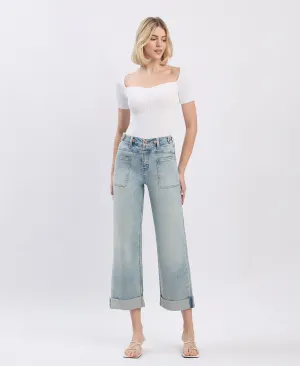 Commisioner - Super High Rise Tab Waistband Cuff Slim Wide Leg Jeans