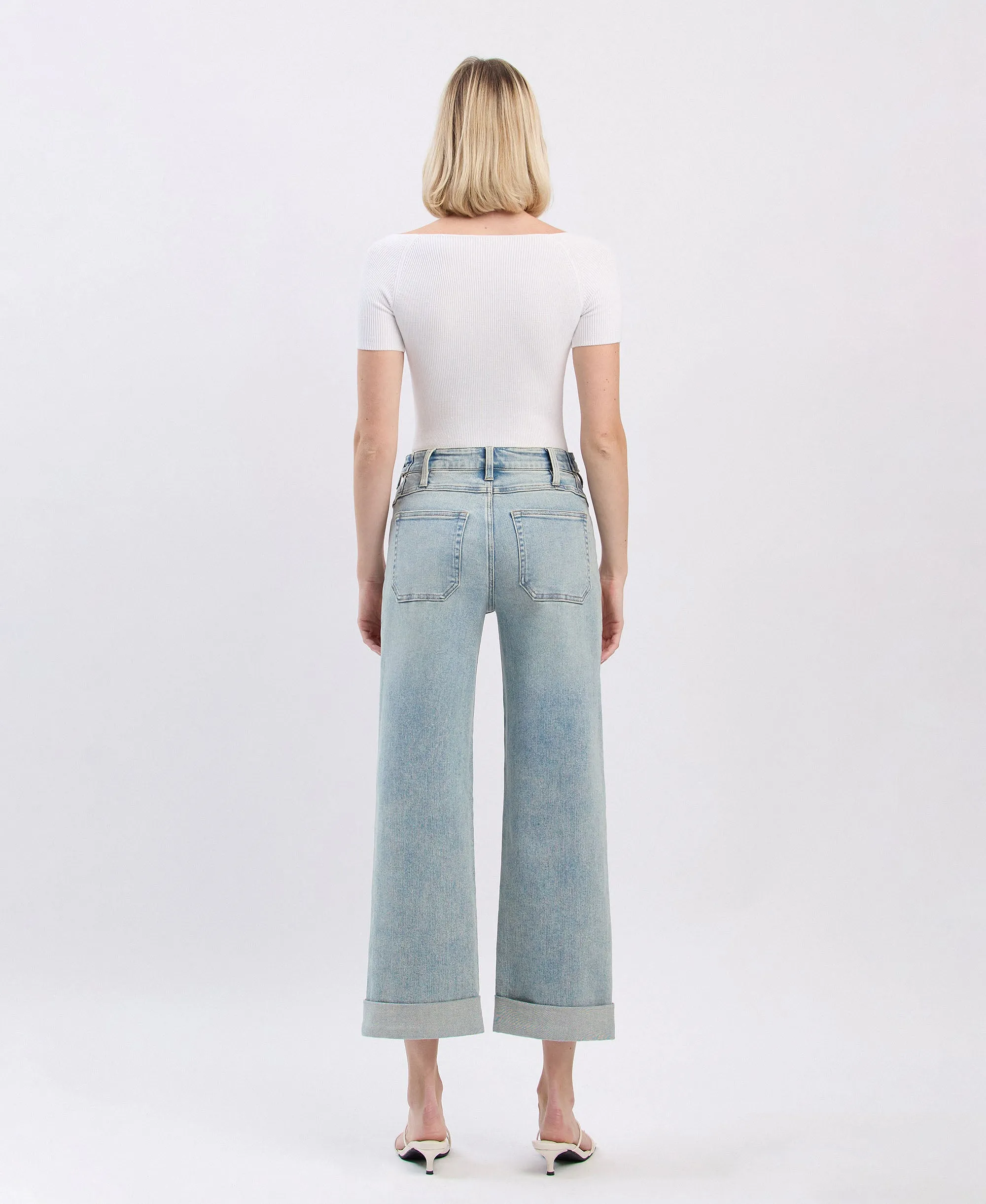 Commisioner - Super High Rise Tab Waistband Cuff Slim Wide Leg Jeans