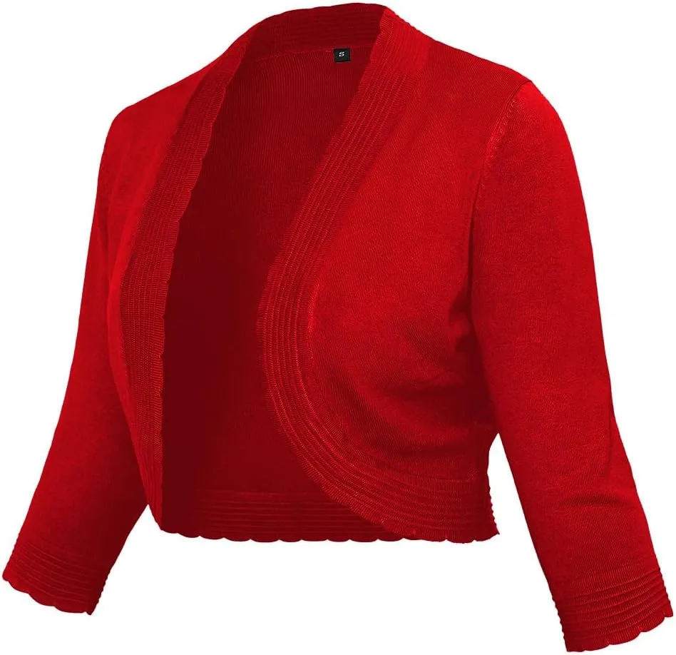 CPOKRTWSO Women's 3/4 Sleeve Cropped Cardigan Sweaters Open Front Bolero Shrugs for Women S-XL