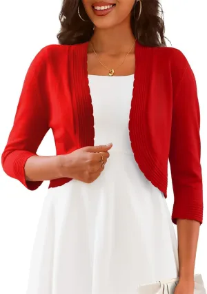 CPOKRTWSO Women's 3/4 Sleeve Cropped Cardigan Sweaters Open Front Bolero Shrugs for Women S-XL