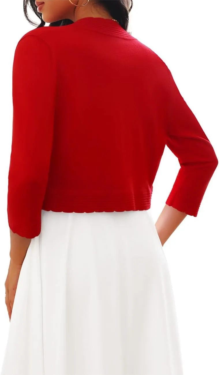 CPOKRTWSO Women's 3/4 Sleeve Cropped Cardigan Sweaters Open Front Bolero Shrugs for Women S-XL