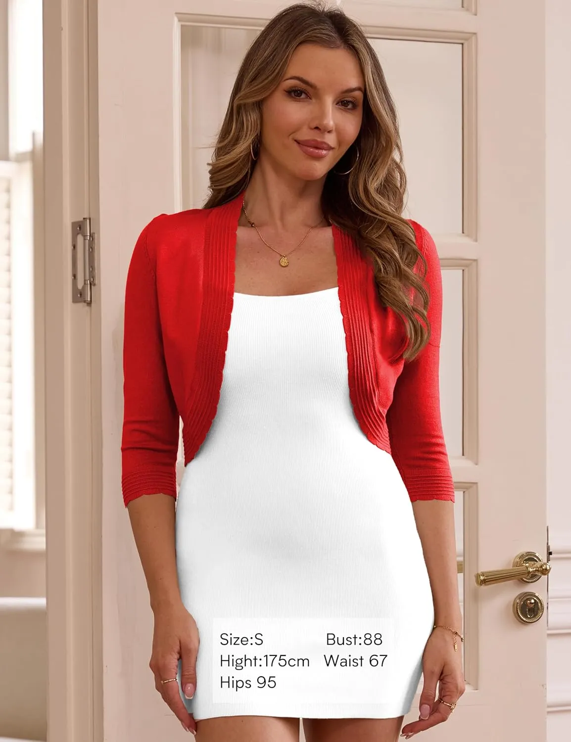 CPOKRTWSO Women's 3/4 Sleeve Cropped Cardigan Sweaters Open Front Bolero Shrugs for Women S-XL
