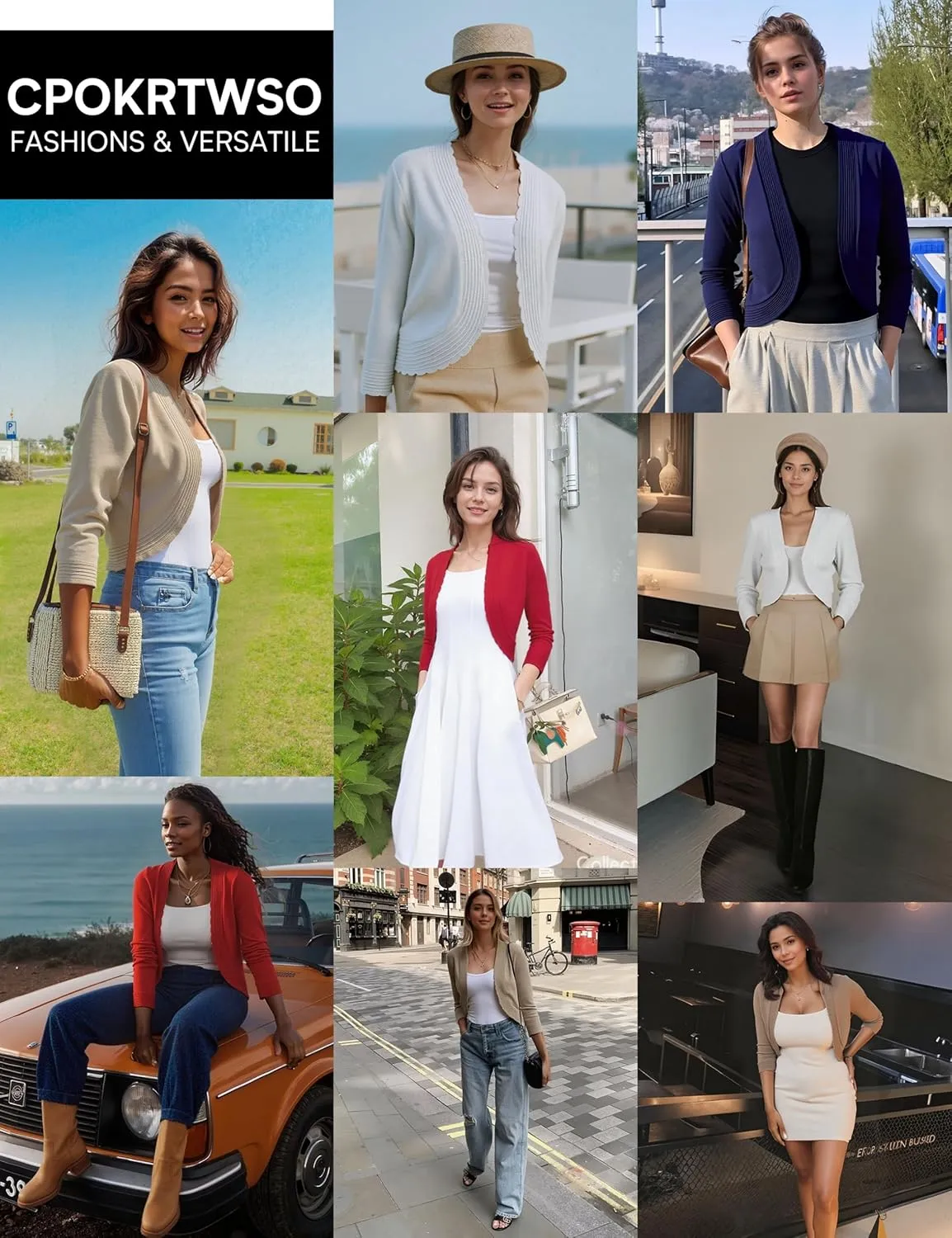 CPOKRTWSO Women's 3/4 Sleeve Cropped Cardigan Sweaters Open Front Bolero Shrugs for Women S-XL