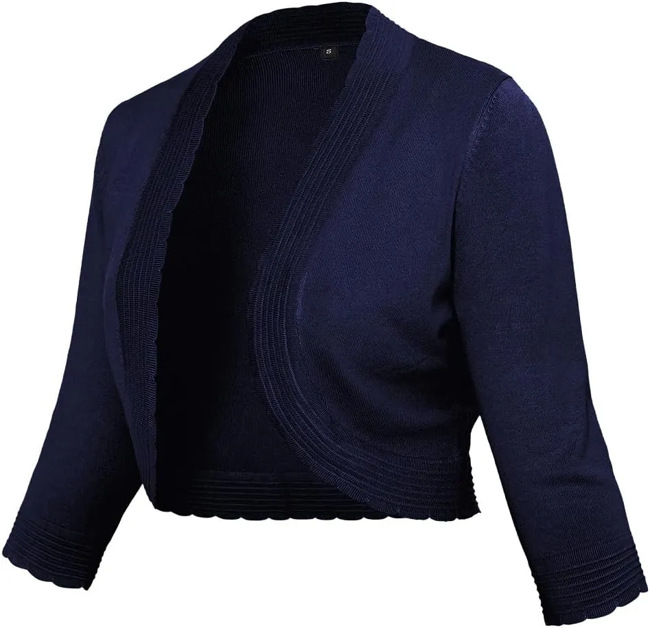 CPOKRTWSO Women's 3/4 Sleeve Cropped Cardigan Sweaters Open Front Bolero Shrugs for Women S-XL