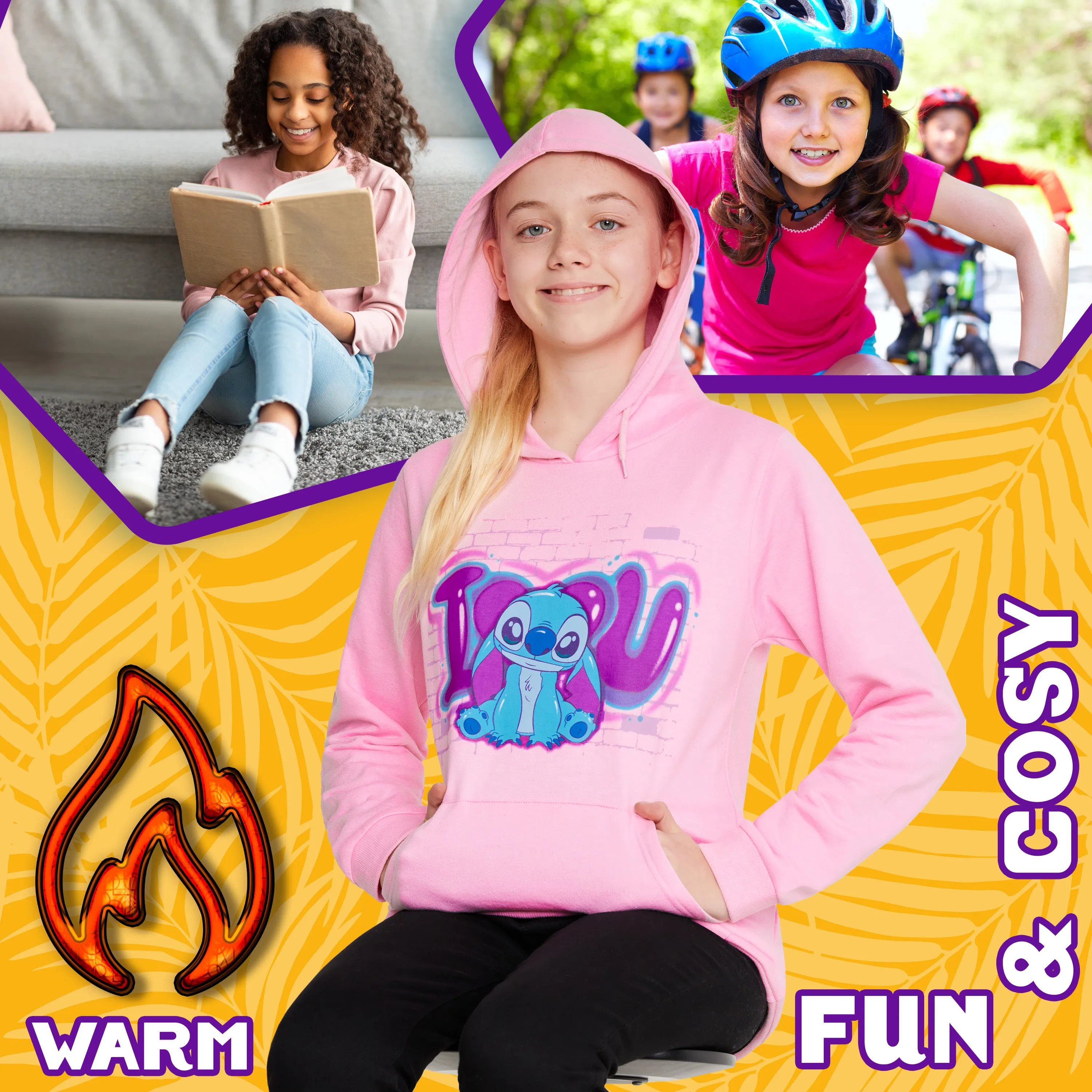 Disney Stitch Hoodies for Girls - Pink Stitch