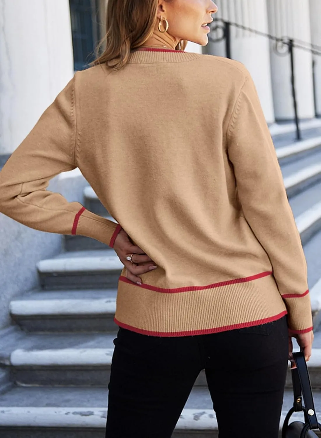 Dokotoo Short Cardigans for Women Color Blocked 2024 Fall Fashion Button Down Sweaters Winter Coats with Pockets