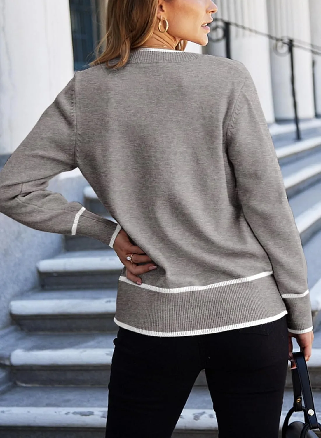 Dokotoo Short Cardigans for Women Color Blocked 2024 Fall Fashion Button Down Sweaters Winter Coats with Pockets