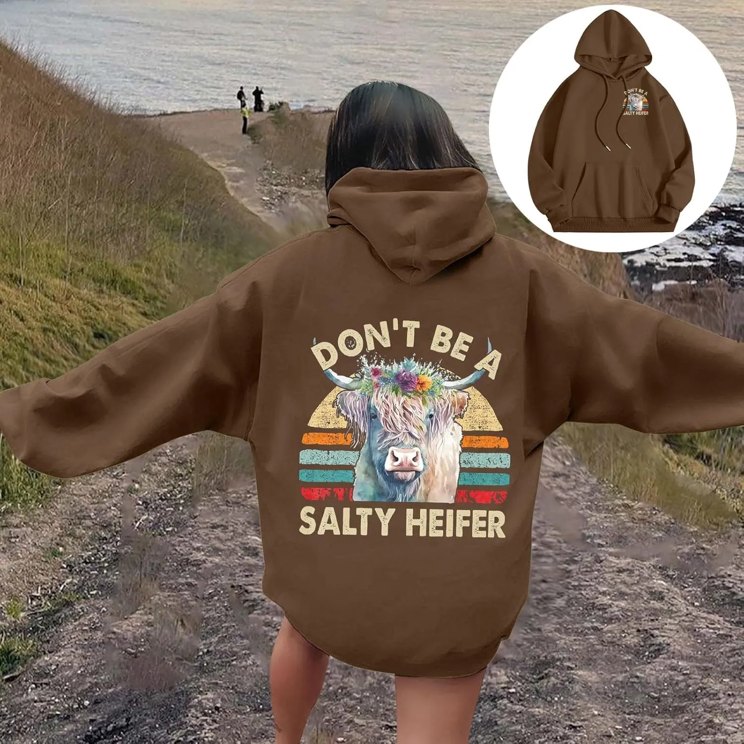 Don't Be A Salty Heifer Hoodies for Teen Girls Letter Print Sweatshirt Long Sleeve Preppy Pullover with Pocket