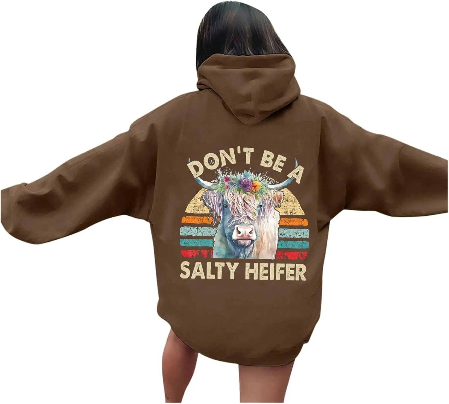 Don't Be A Salty Heifer Hoodies for Teen Girls Letter Print Sweatshirt Long Sleeve Preppy Pullover with Pocket