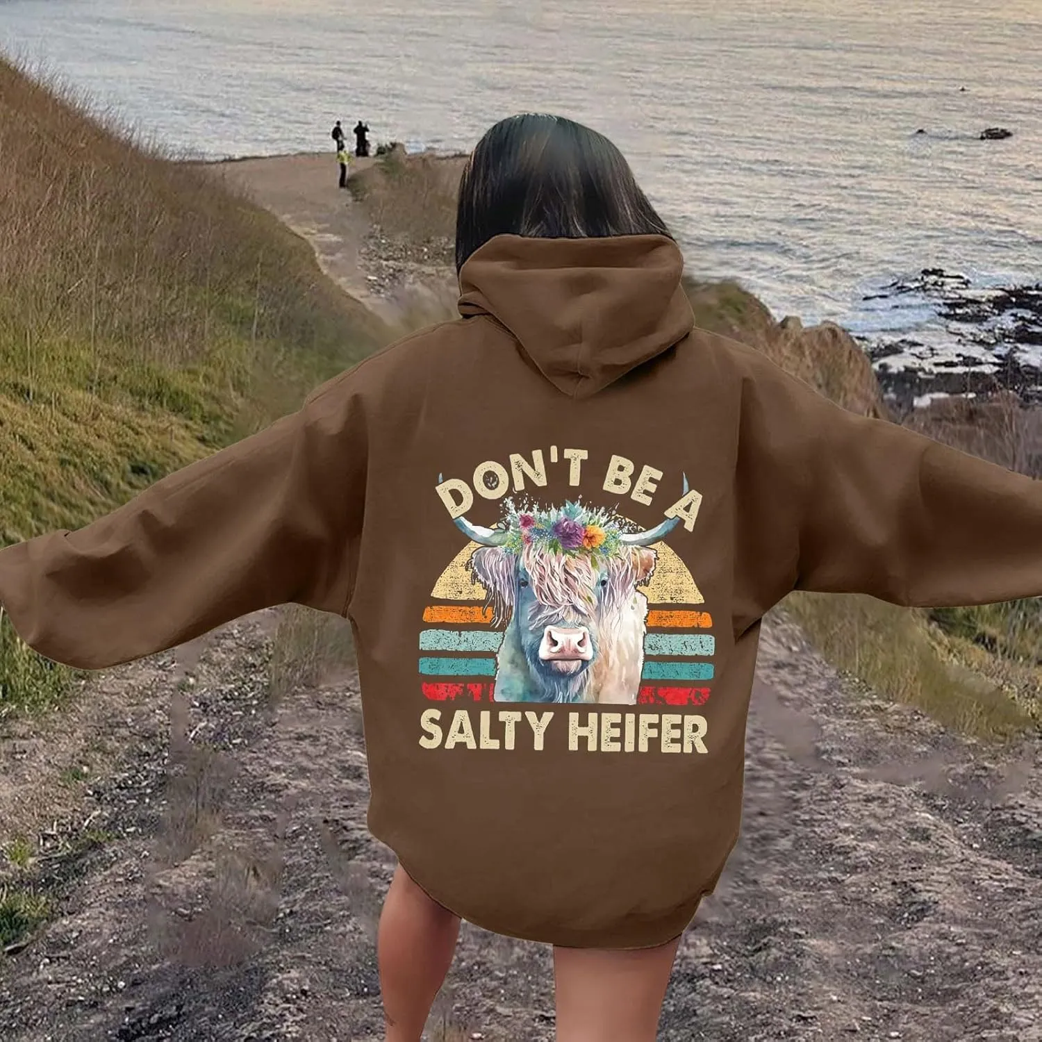 Don't Be A Salty Heifer Hoodies for Teen Girls Letter Print Sweatshirt Long Sleeve Preppy Pullover with Pocket