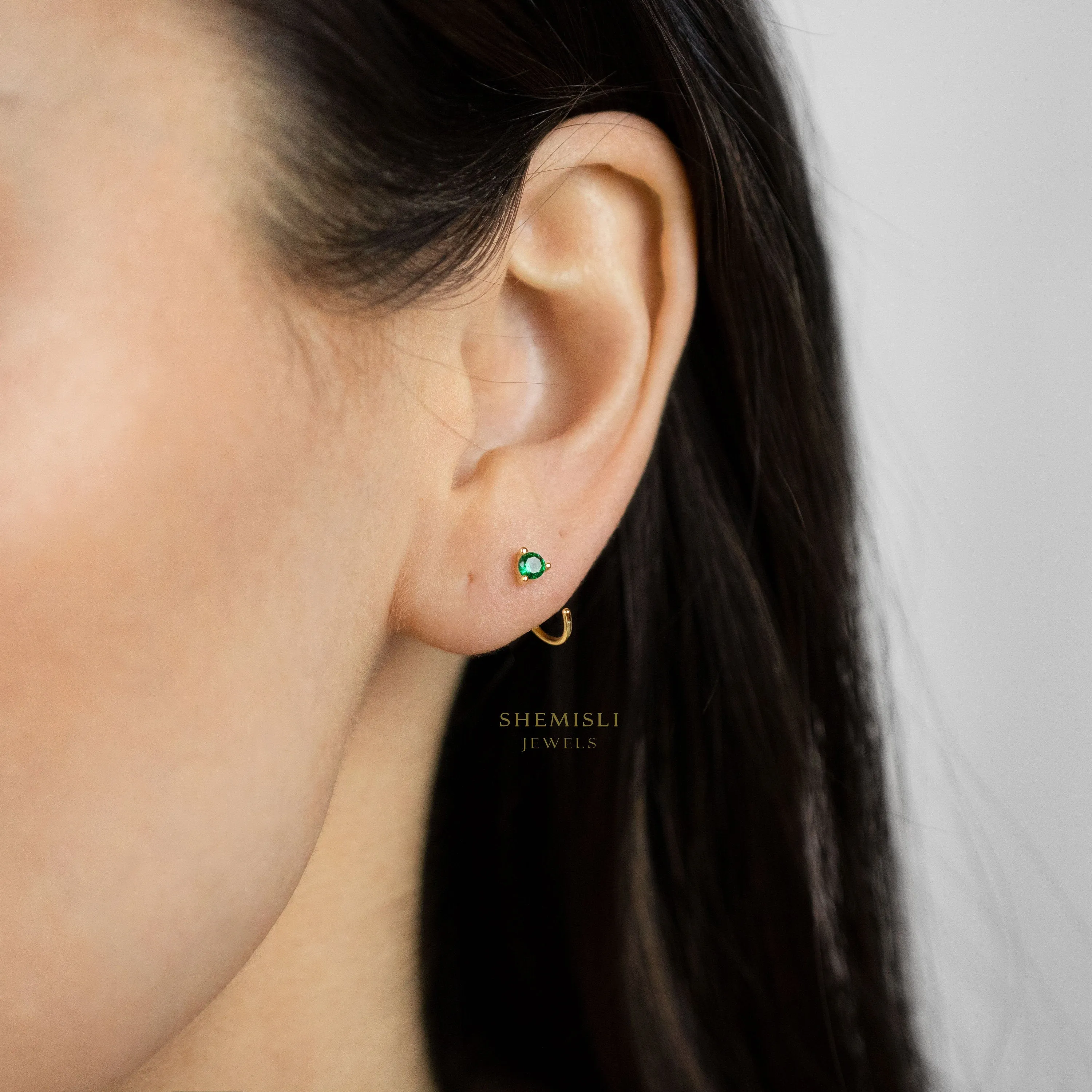 Emerald Gem Ear Jackets, Unisex, Gold, Silver SHEMISLI SJ017  NOBKG