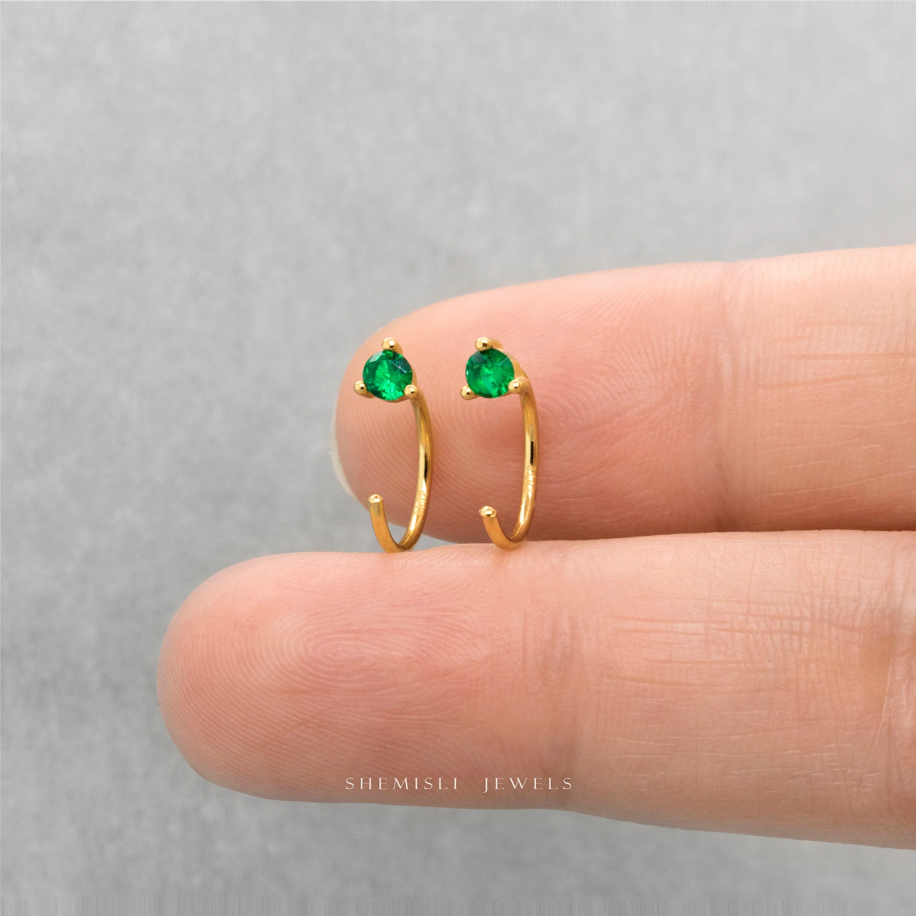 Emerald Gem Ear Jackets, Unisex, Gold, Silver SHEMISLI SJ017  NOBKG