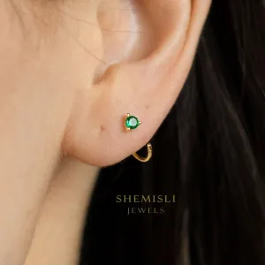 Emerald Gem Ear Jackets, Unisex, Gold, Silver SHEMISLI SJ017  NOBKG