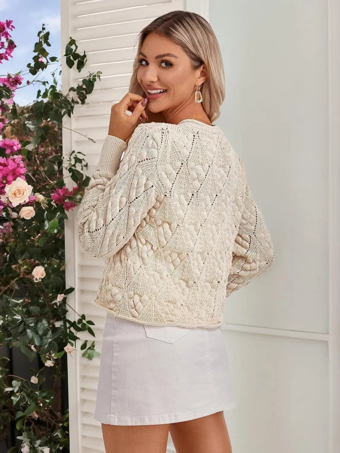 FAIRY SEASON Women's Cardigan Sweaters Casual Long Sleeve Button Cable Knit Cropped Cardigans 2025 Trendy Jackets Outerwear