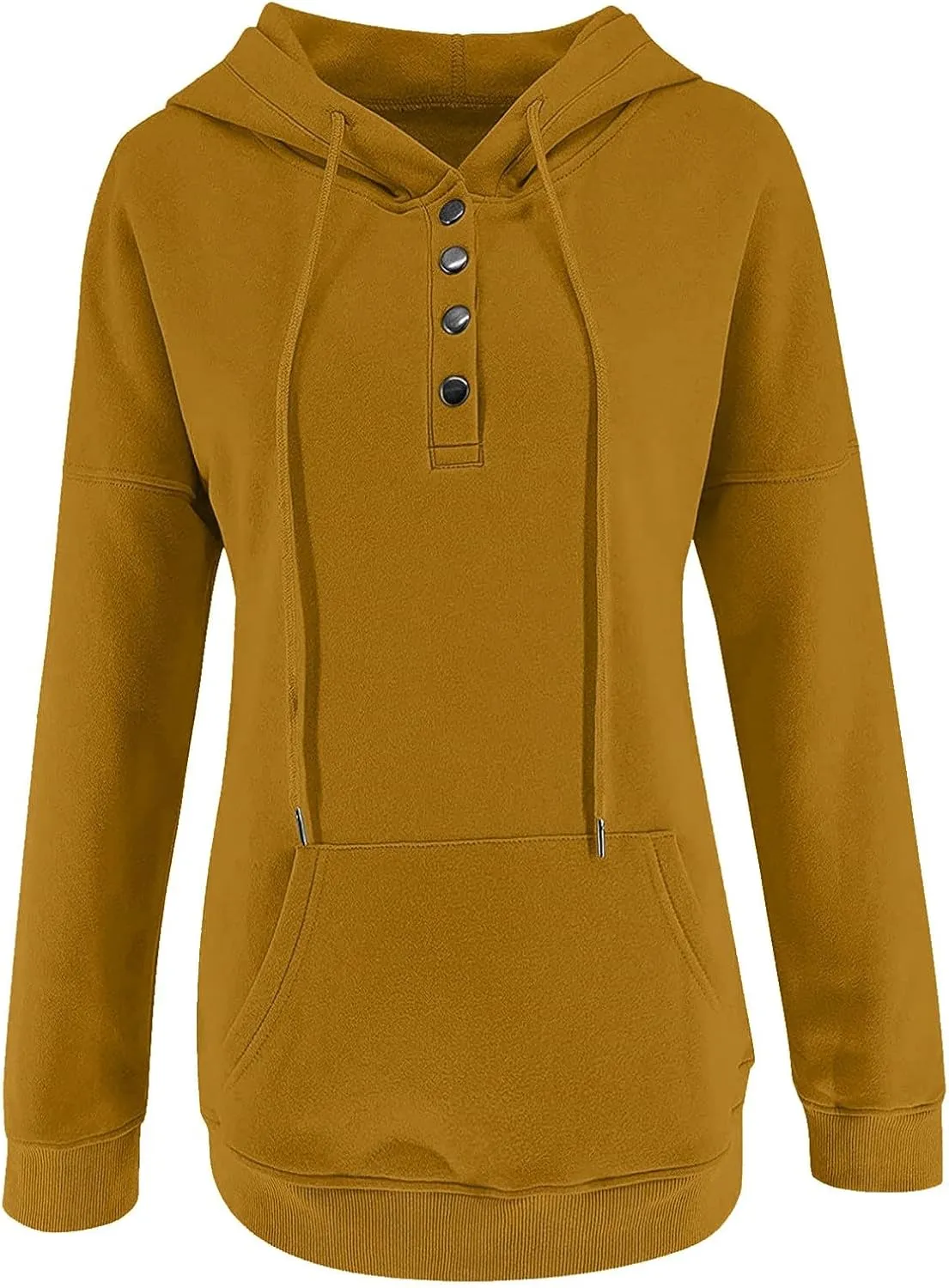 Fall Hoodies For Women Trendy 2024 Causal Long Sleeve Button Down Hooded Sweatshirt Solid Basic Pullover Tops
