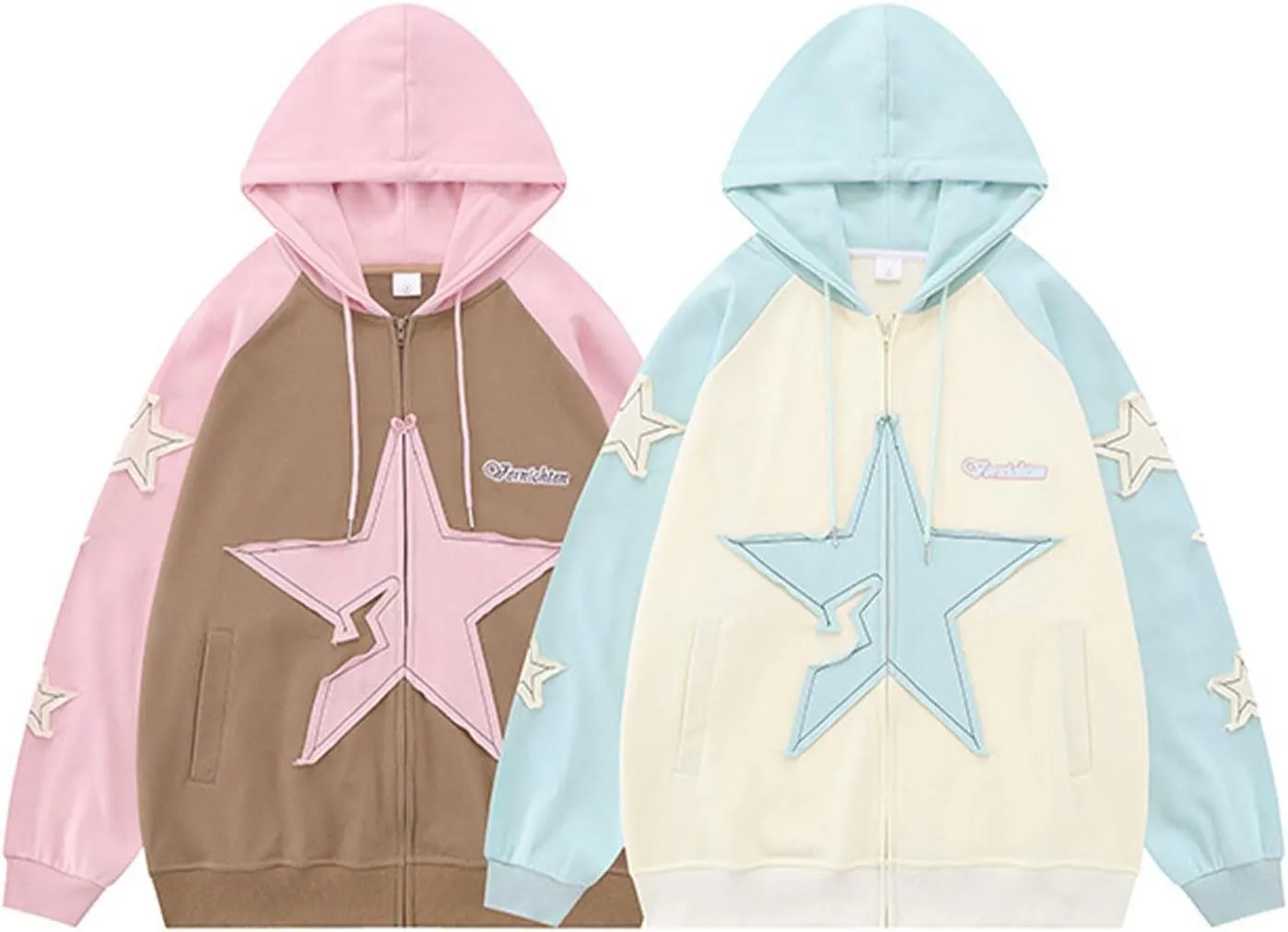 FantasyGears Women Y2K Zip Up Hoodie Star Graphic Hoodies Oversized Vintage Hooded Sweatshirt Streetwear Jacket